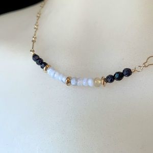Sterling Silver Necklace with Purple Lace Agate and Blue Sunstone